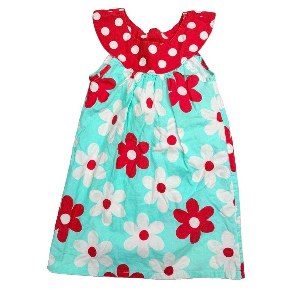 Haley and the Hound Girls 3T Aqua Red Floral Polka Dot Ruffle Dress Made USA